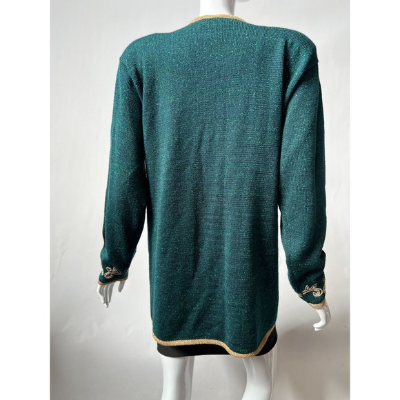 Jaclyn Smith Beaded and Embroidered Cardigan Sweater M Green, Gold Metallic Th - Picture 13 of 16